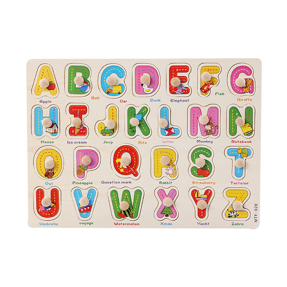 Wooden Animal Shape Puzzle Word Letter Jigsaw Baby Kids Pre-school Learning Toys 