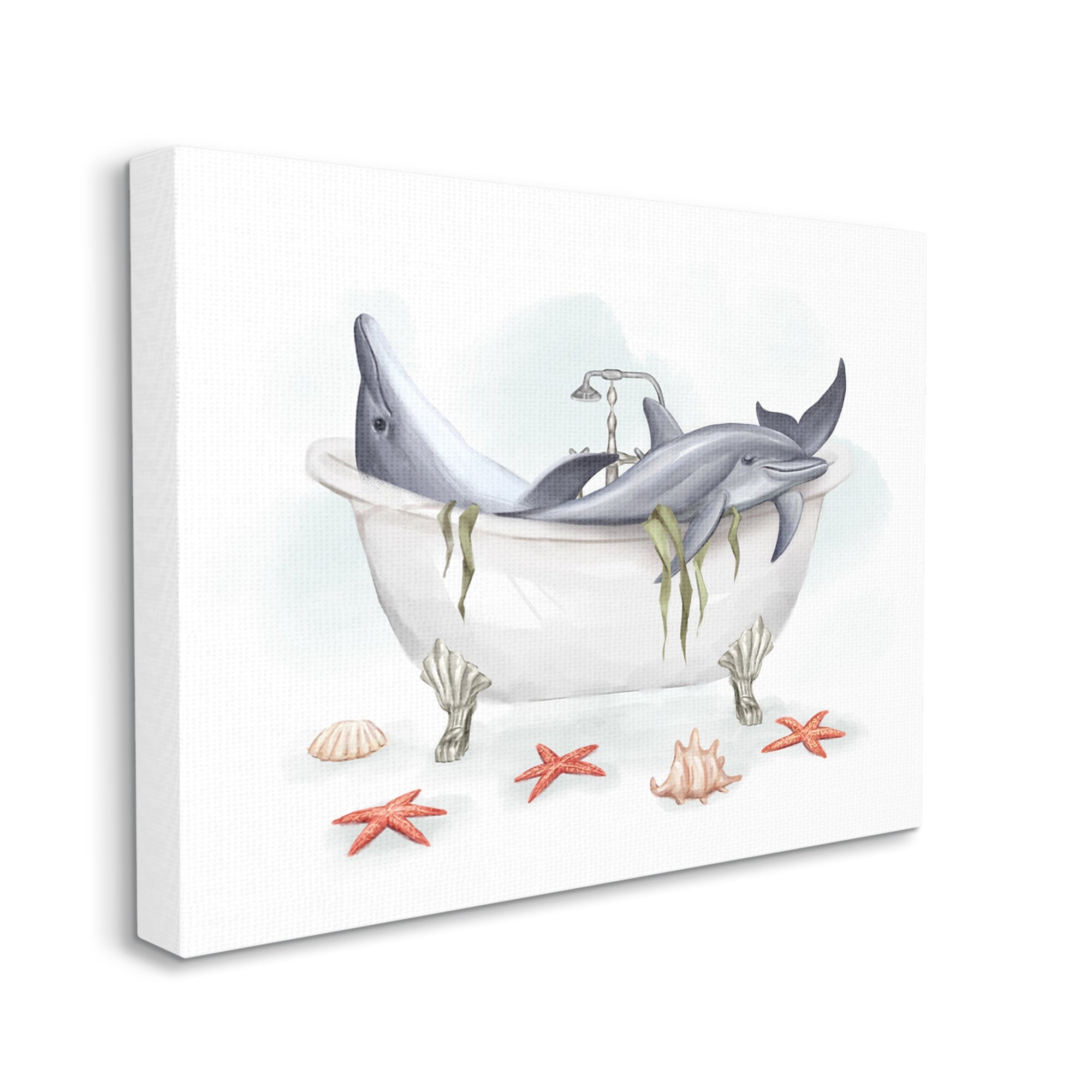 Stupell Industries Relaxing Dolphins Swimming Bathtub Nautical Starfish Graphic Art Gallery Wrapped Canvas Print Wall Art, Design by Ziwei Li