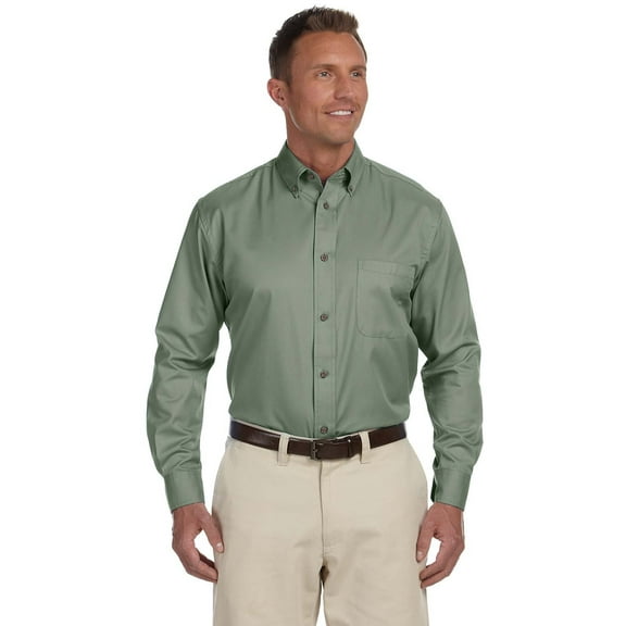 The Harriton Mens Easy Blend Long Sleeve Twill Shirt Shirt with Stain-Release - TEAM ORANGE - M