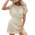 thumbnail image 2 of Vestido de Crochet para Mujer, de Corta y Cuello en V, Ideal para Verano Albaricoque XL, 2 of 10