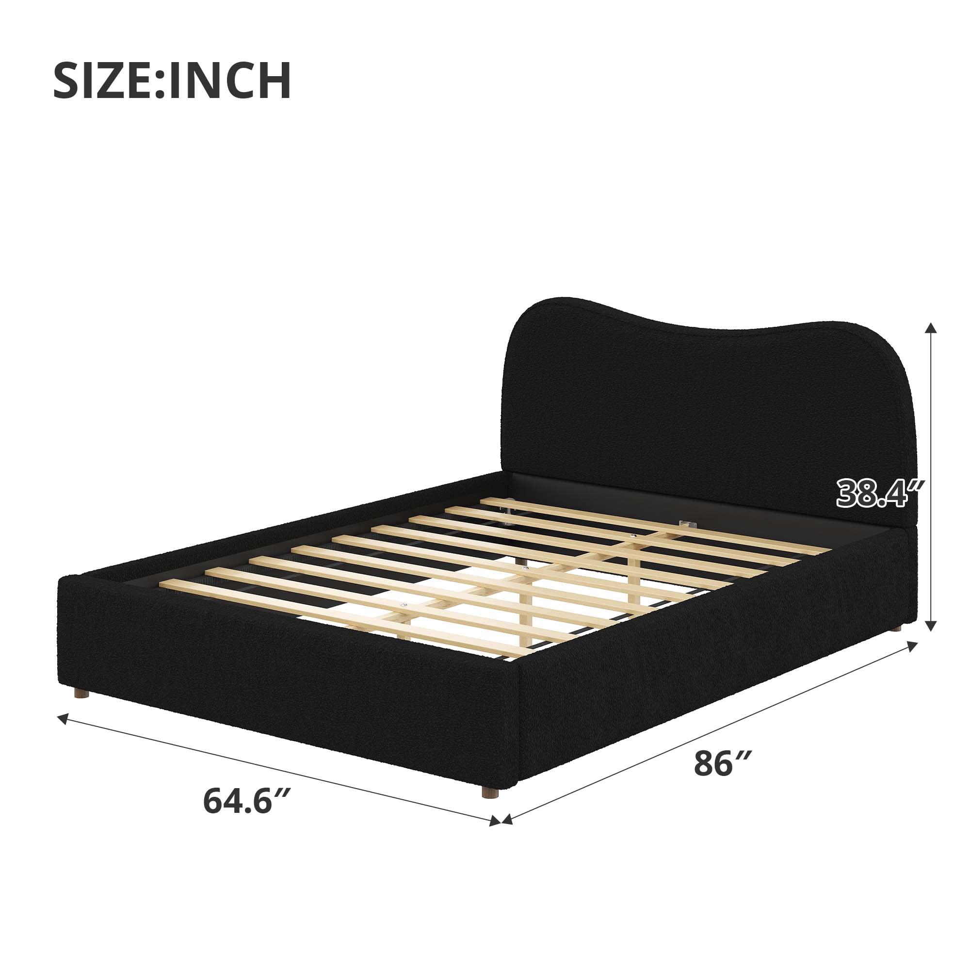 Queen Size Upholstered Platform Bed with Wooden Slats, Easy Assembly‌