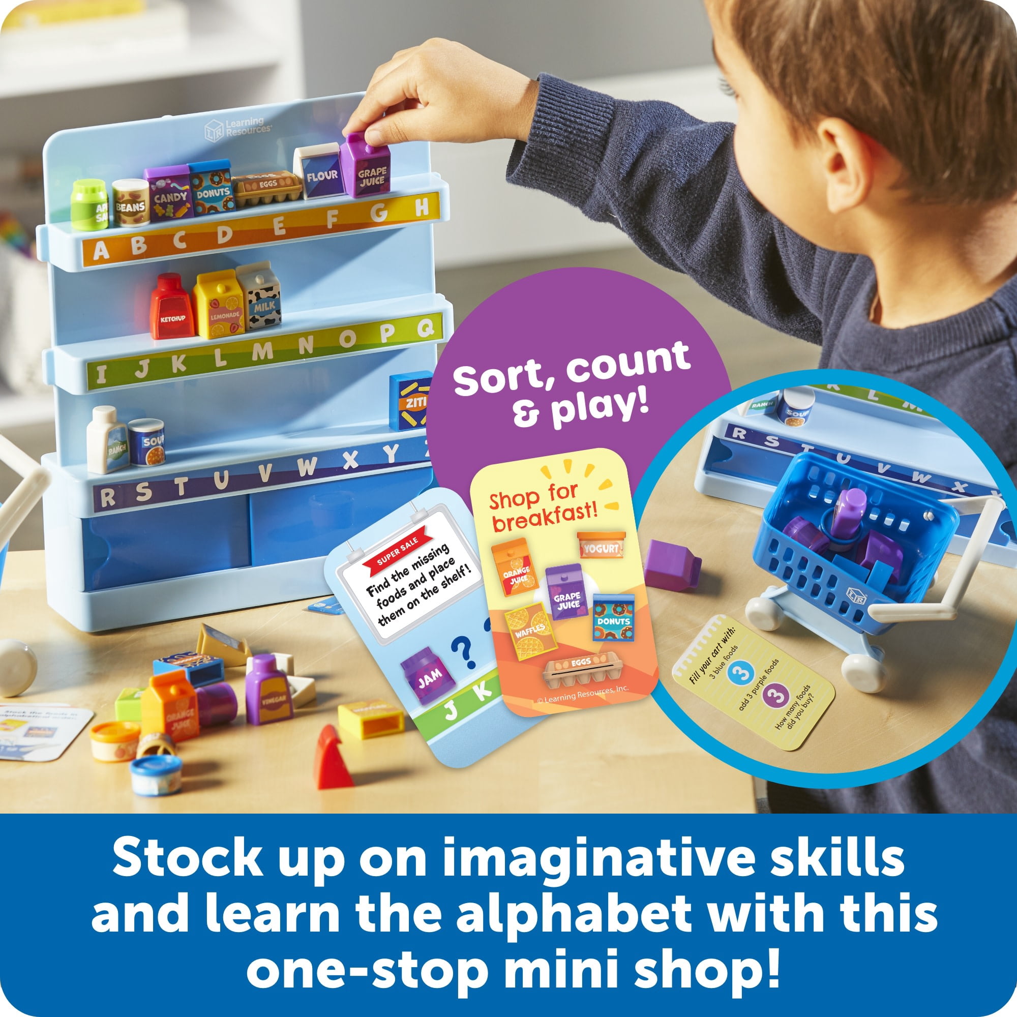 Learning Resources Alphabet Mini Market - Miniature Play Food Grocery Store, Ages 3+