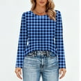 thumbnail image 5 of Nokdvo Womans Sweatshirts Lightweight Plaid Round Neck Pullover Long Sleeve Casual Loose Fit Tops,Blue S, 5 of 5