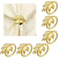 thumbnail image 1 of Gold LeafJuego de 6 servilleteros, soportes para servilleteros de hoja dorada para Navidad, fiesta, vacaciones, decoración de cena, 1 of 4