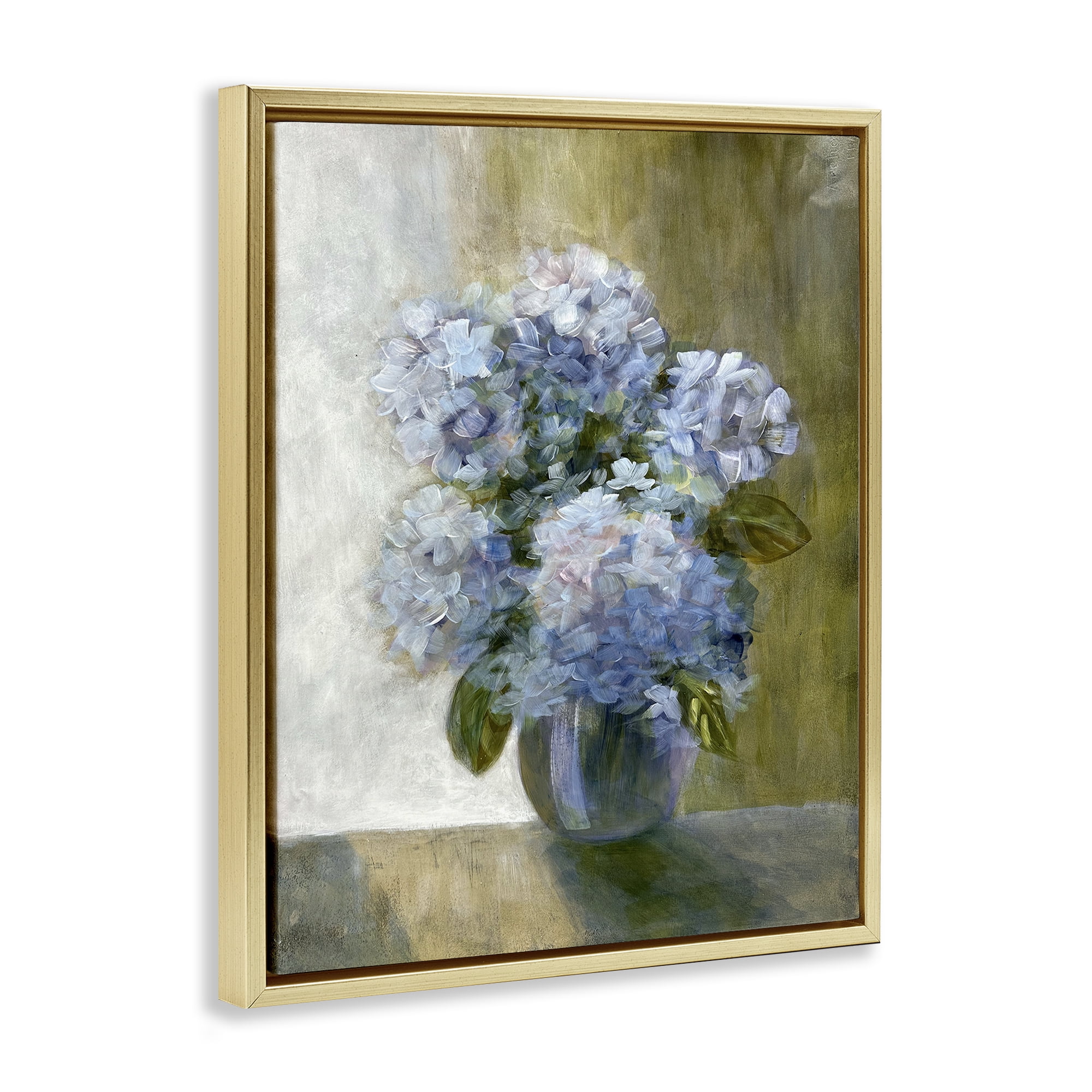 Stupell Industries Hydrangeas in Vase Botanical & Floral Painting Gold Floater Framed Art Print Wall Art, 17 x 21