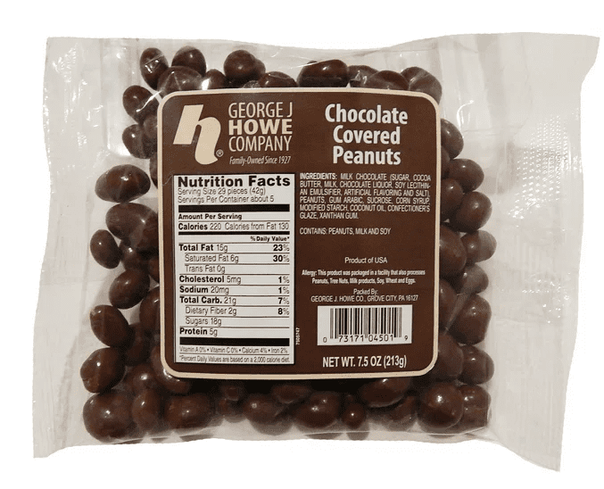 Howe Chocolate Covered Peanuts Chocolate Covered Nuts, 7.5 oz, Bag