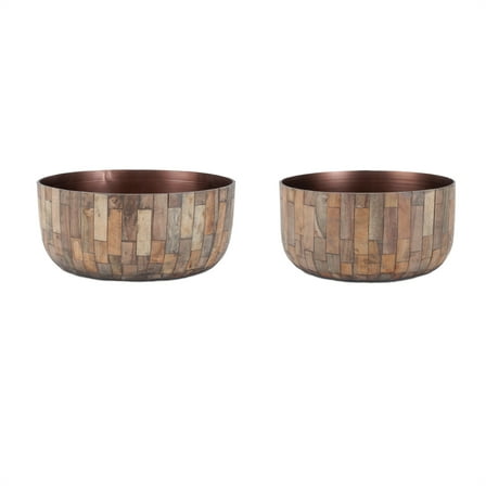 Melrose Round Wooden Bowl Planter - 10.25" - Set of 2