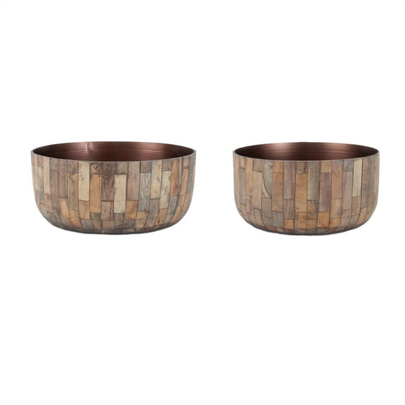 Melrose Round Wooden Bowl Planter - 10.25" - Set of 2