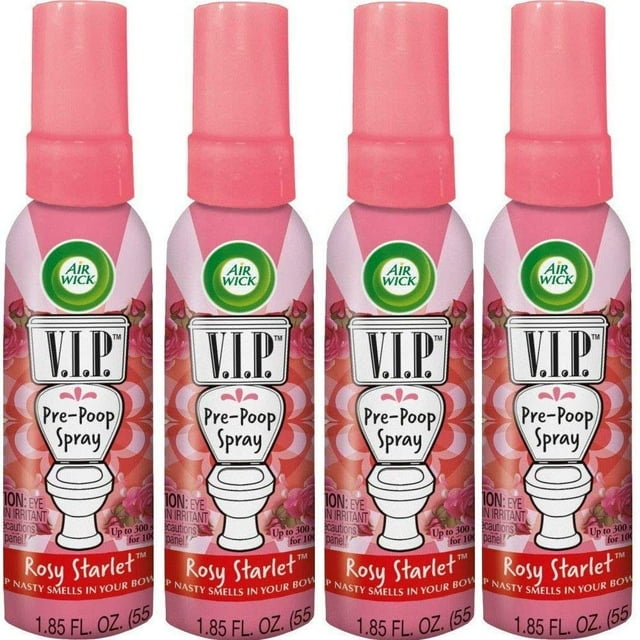 Aerosol para inodoro Air Wick V.I.P. Pre-popó, aroma a estrella rosada, contiene aceites esenciales, ambientador para viaje, hasta 100 usos, 1.85 onzas (paquete de 4)