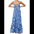 thumbnail image 1 of Vestido de Verano con Estampado Floral para Mujer, con Tirantes Finos, Aberturas y Lazo en la Parte Delantera, Holgado, Estilo Bohemio. Azul M, 1 of 5