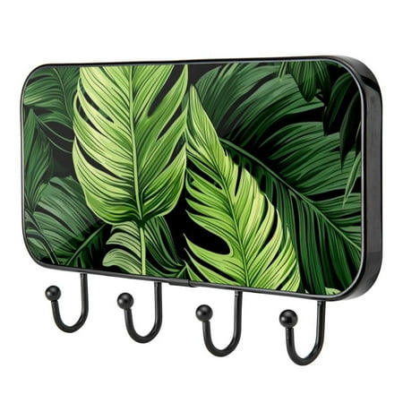 

Tropical Jungle Palm Leaf Self Adhesive Towel Coat Wood Iron Hooks for Home Keys Door Outdoor Home Improvement Utility Hook