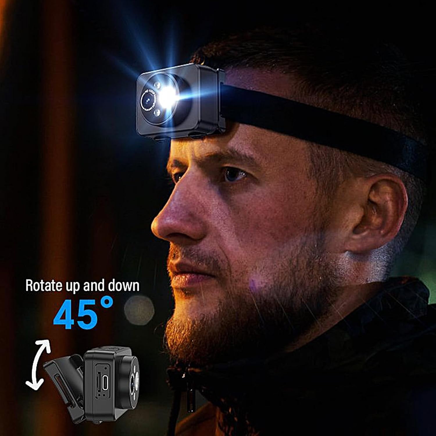 Head-Mounted Camera,LED headlamp,1080P HD Body Action Camera,Wearable Video Recording,Smart Sensing Control Shock-Absorbing Cam,Suitable for Nighttime Activities: Electricians,Cycling,Fishing,Hiking