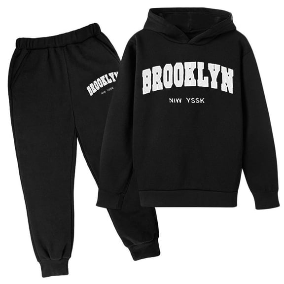 Bobifish Toddler Girls Tracksuit Fall Winter Long Sleeve Hooded Sweatshirt Bold Arch Letter Print Elastic Waist Jogger Pants 2 Piece Sets