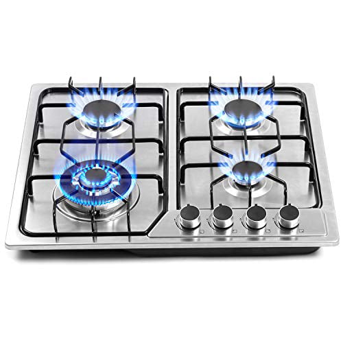 23 Stainless Steel 4 Burners Gas Cooktop Built-in Gas Stove Top Silver Gas Hob Stovetop Cooktop Kitchen Easy to Clean for Cooking 