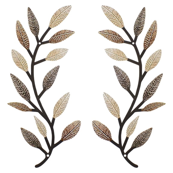 2 Pcs Metal Leaf Wall Decor, Rustic Farmhouse Botanical Wall Art, Vintage Vine Olive Branch Leaf Decor for Living Room, Entryway, Bedroom, Outdoor