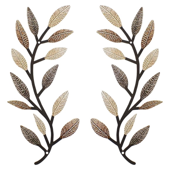 2 Pzas Metal Leaf Wall Decor, Arte de Pared Botánico Rústico de Granja, Decoración Vintage de Vid con Rama de Olivo y Hoja para Sala de Estar, Entrada, Recámara, Exterior