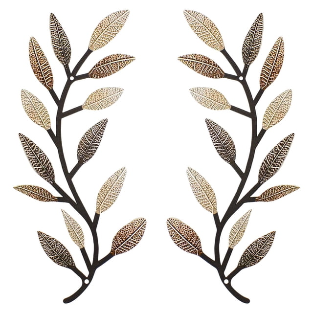 2 Pzas Metal Leaf Wall Decor, Arte de Pared Botánico Rústico de Granja, Decoración Vintage de Vid con Rama de Olivo y Hoja para Sala de Estar, Entrada, Recámara, Exterior