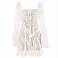 thumbnail image 1 of Robe à Encolure Carrée pour Femmes Manches Longues Robe Courte Mini Blanche G, 1 of 8