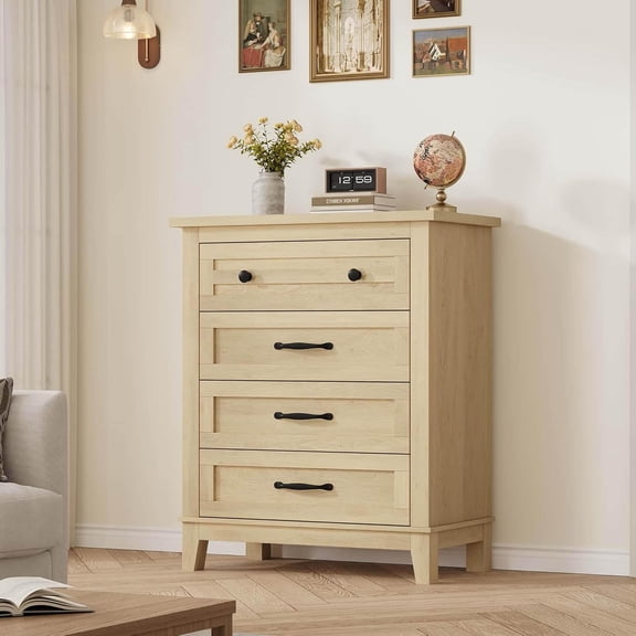 4 Dresser for Bedroom, 34.8" Tall Vertical Drawer Dresser with Large Storage, Freestanding Wooden Closet Chest for Bedroom, Living Room