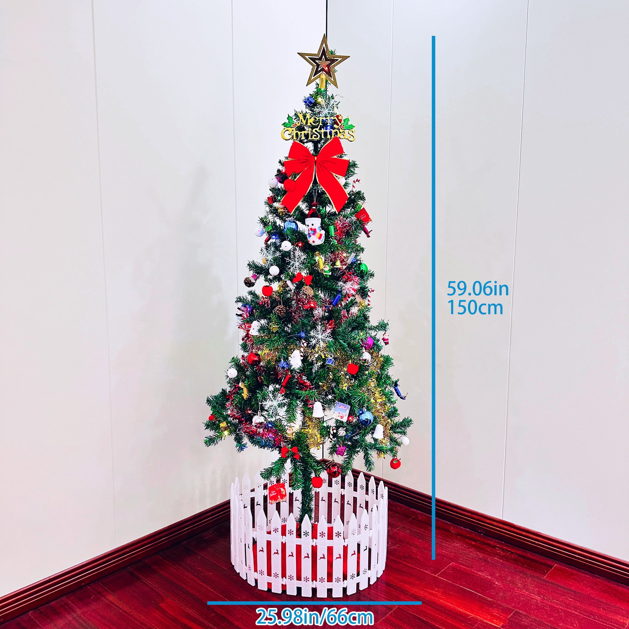 6ft Prelit Thick Hybrid Christmas Tree with 109 Pendants LED Lights Tree Skirt Guardrail Indoor Decor