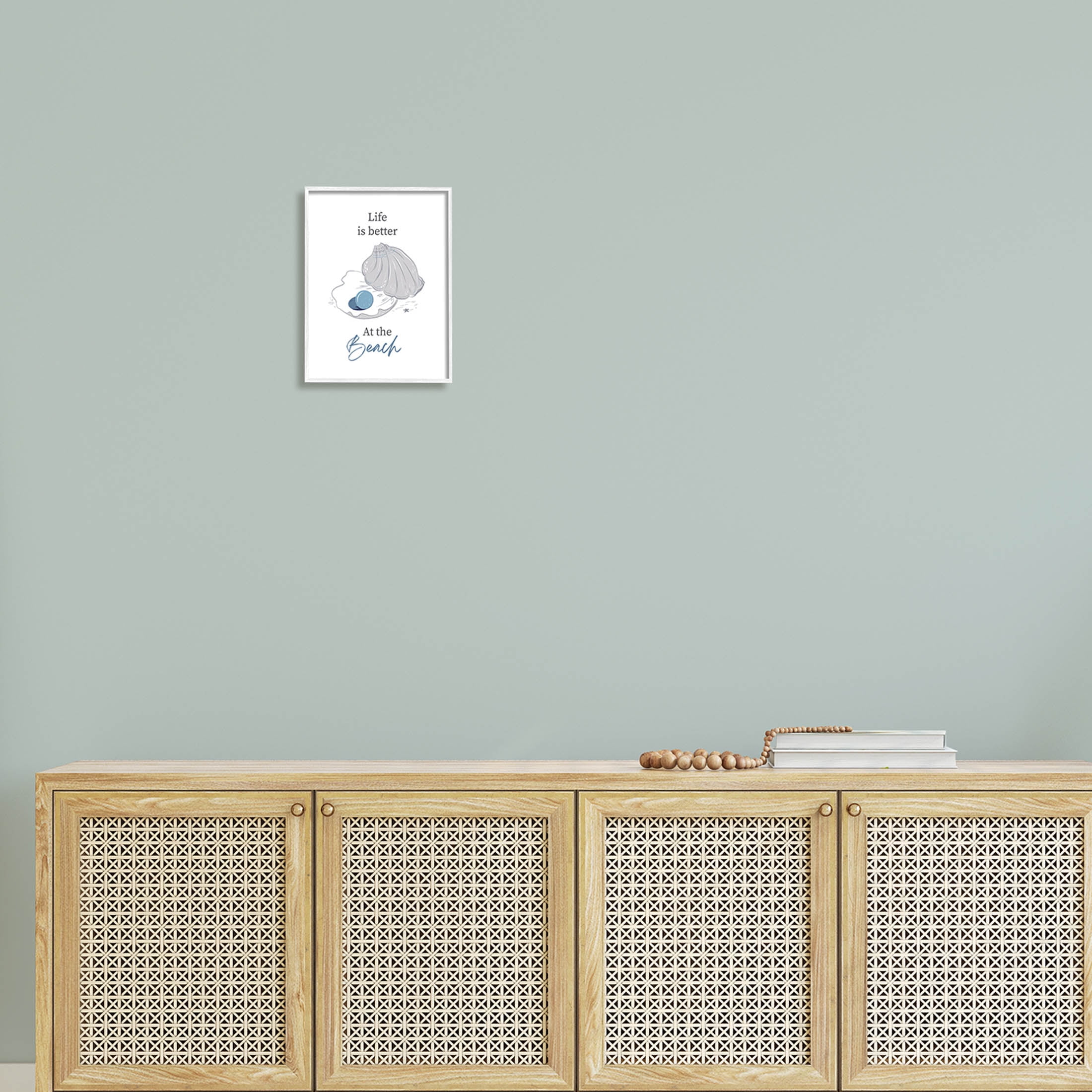 Life Better At Beach Clam Pearl Animals & Insects Graphic Art White Framed Art Print Wall Art