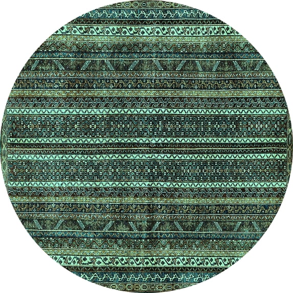 Ahgly Company Machine Washable Indoor Round Abstract Turquoise Blue Modern Area Rugs, 5' Round