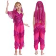 thumbnail image 3 of Niños Niñas lentejuelas brillantes borlas indio Bellywood trajes de danza del vientre indio Top corto con pantalones pañuelo para la cabeza Ropa de baile de Halloween, 3 of 5