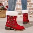 thumbnail image 2 of Snow Boots for Women Cute Christmas Tree Reindeer Embroidery Holiday Dress Plush Warm Winter Booties Lug Sole Stacked Mid Heel Pull on Mid Calf Boots, 2 of 6