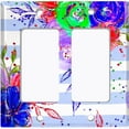 thumbnail image 6 of Metal Light Switch Plate Cover Floral Pastel Teal Striped Pattern FLW009, 6 of 13