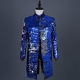 thumbnail image 4 of IWRICH Men's Neck Sequin Shiny Blazers Tuxedo Suit Jackets Mardi Gras Party Show Prom Suits Blue S, 4 of 4