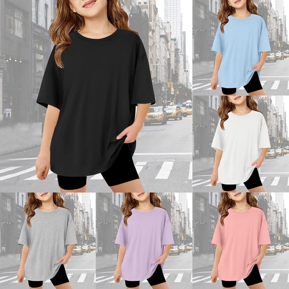 LRen Girls Short Sleeve Shirts Size 10 Girls Graphic Print Crewneck Short Sleeve Cotton Blouse Kids Girls Casual Comfortable Loose Fit Summer Tee Tops