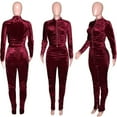 thumbnail image 5 of Velvet Track Suits for Women Set 2 Piece Sweatsuits Outfits Velour Ruched Long Sleeve Zip Up Jacket and Pants Sets, 5 of 7