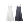 thumbnail image 2 of HH TRAF Vestido camisero elegante de verano para mujer, para vacaciones, playa, plisado, sin mangas, sin espalda, de algodón, con empalme de tul, vestido liso para mujer, 2 of 4