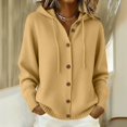thumbnail image 2 of LEKODE V Neck Button Down Ribbed Knit Hooded Cardigan for Women Drawstring Long Sleeve Soft Loose Fit Spring Fall Layering Jacket with Side Pockets Khaki 4XL, 2 of 7