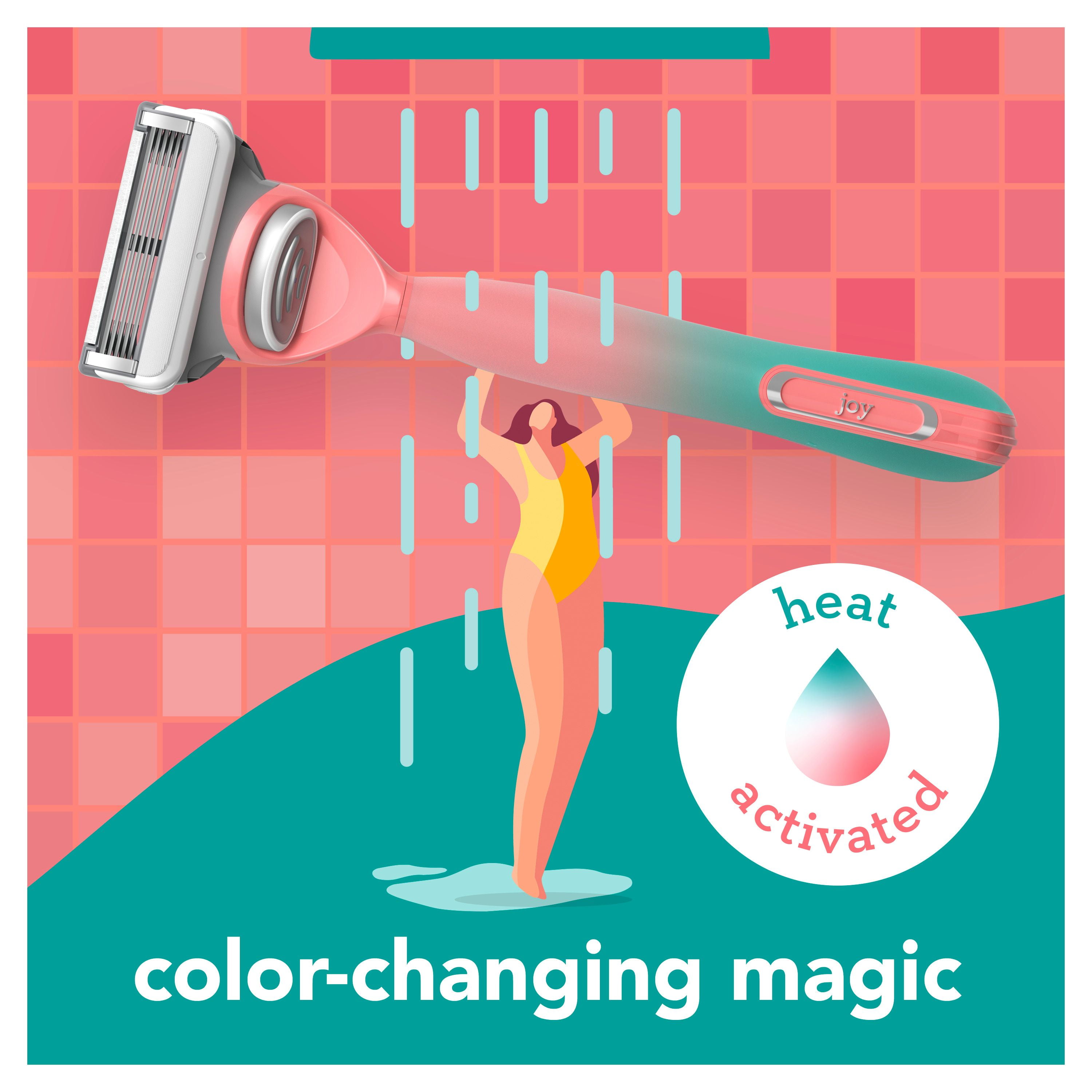 rasoir joy qui change de couleur pour femmes, trousse de rasage avec 1 manche + 2 cartouches de rechange