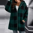 thumbnail image 3 of HANXIULIN Women's Plus Size Plaid Lined Hooded Jacket Button Up Oversized Fuzzy Coat Checkered Flannel Hoodie Jacket Dark Green 5XL, 3 of 6