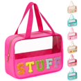 thumbnail image 1 of Bolsa de maquillaje Eurovicky con parche con letras de chenilla transparente e impermeable, 1 of 8