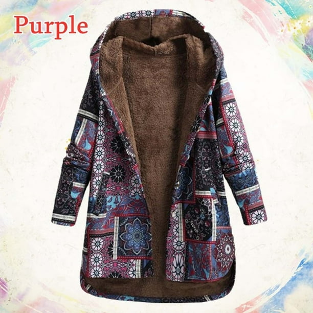 Puntoco Mujer Abrigo Mujer Invierno Cálido Outwear Imprimir Bolsillos con Capucha Vintage Oversize Navidad Liquidación Puntoco Puntoco-3206