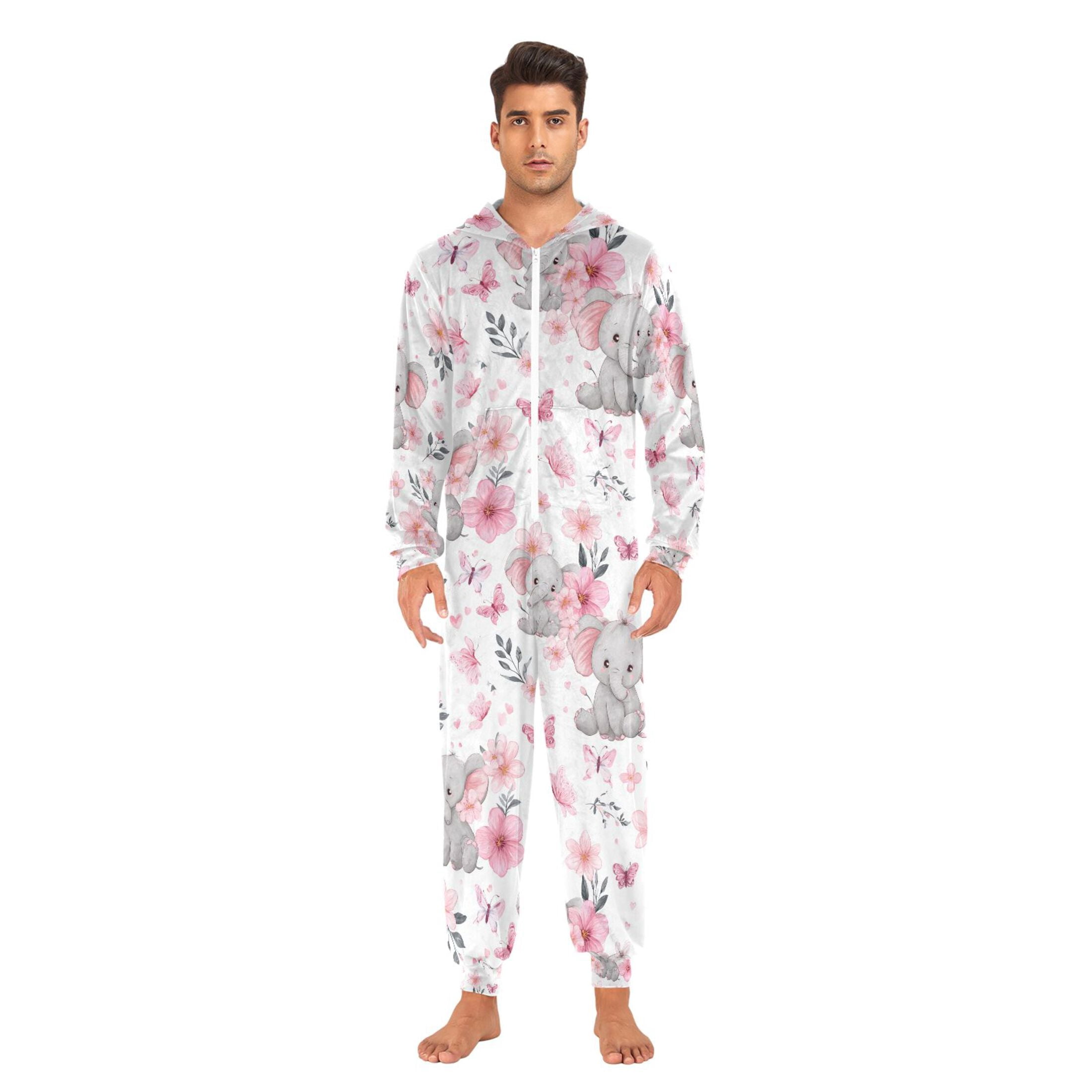 Adult Christmas Onesie Cute Elephant Adult Zipper One-Piece Pajamas Unisex Pajamas with Pockets