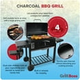 thumbnail image 3 of Grill Boss 32 Inch Charcoal BBQ Grill with Side Shelves, Built-In Thermometer, Black, 3 of 13