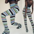 thumbnail image 3 of Women High Waist Knitted Long Pants Multicolor Striped Skinny Stacked Trousers, 3 of 19
