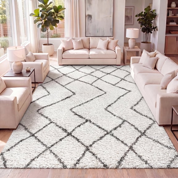 JONATHAN Y LONDON SHAG 3 x 5 Area Rug, Inca Moroccan Diamond - Beige/Dark Gray, SHG101A-3