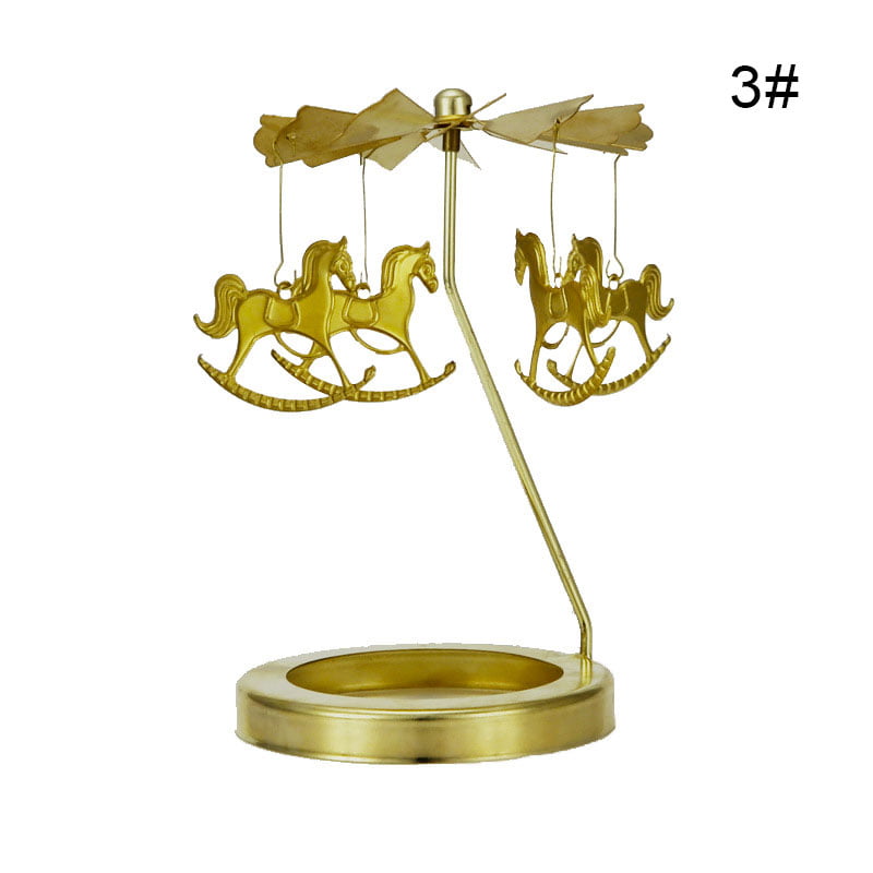 Generic Carousel Candles Rotary Candle Holder Spinning Candleholder Spinning Candle Holder Gold Rotary Tea Light Holder Rotating Candlestick Romantic Wedding Home Table Decor Metal Small Gift