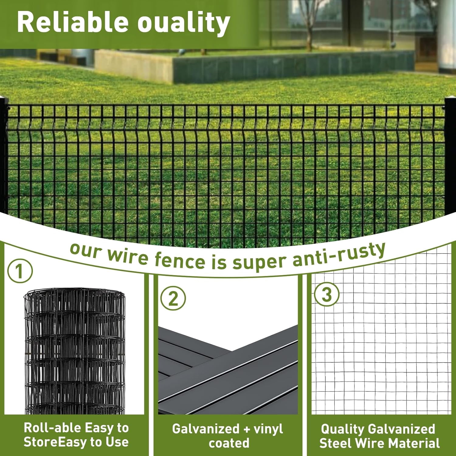 Wire Fence, 36 in x 50 ft PVC Coated Welded Wire Fence, 16GA Garden Border Vinyl Metal Chicken Wire Fencing Mesh Roll for Chicken Poultry Coop, Animal, Fencing, Garden Protection