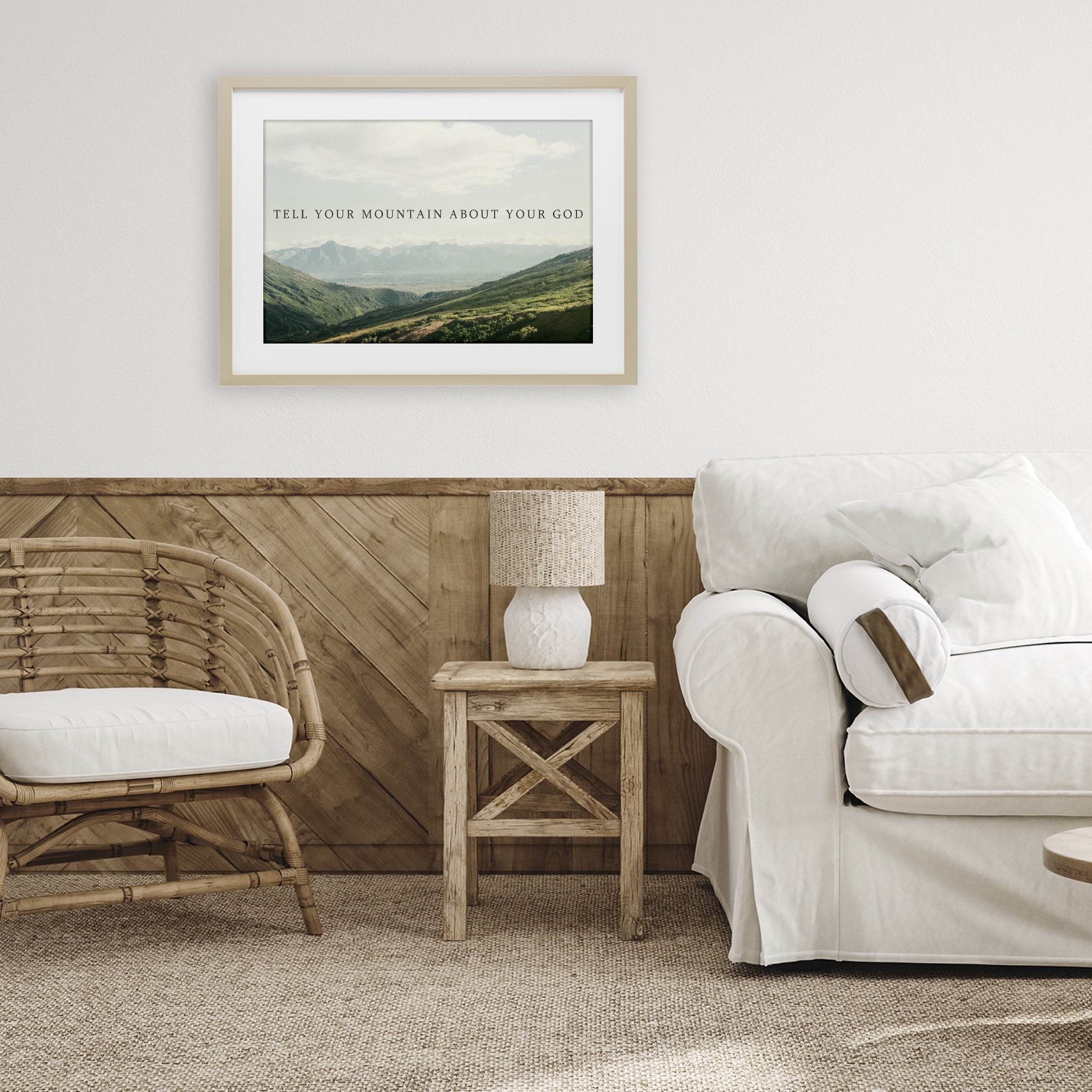 Stupell Industries Tell Your Mountain About God Birch Framed Print Under Glass, design by Kali Wilson