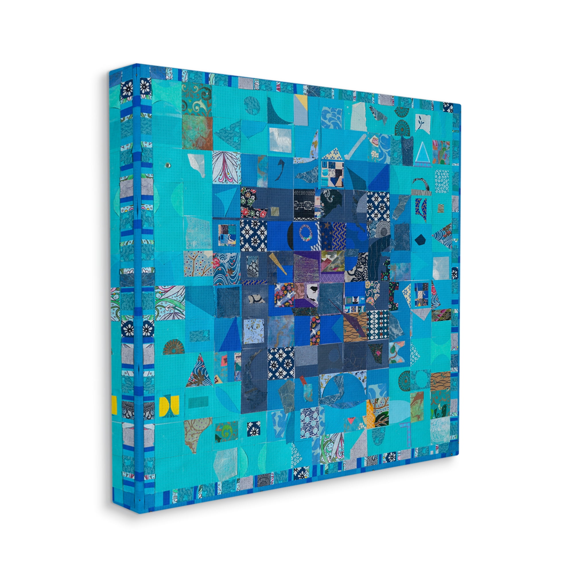 Stupell Industries Blue Geometric Collage Abstract Painting Gallery Wrapped Canvas Art Print Wall Art, 36 x 36