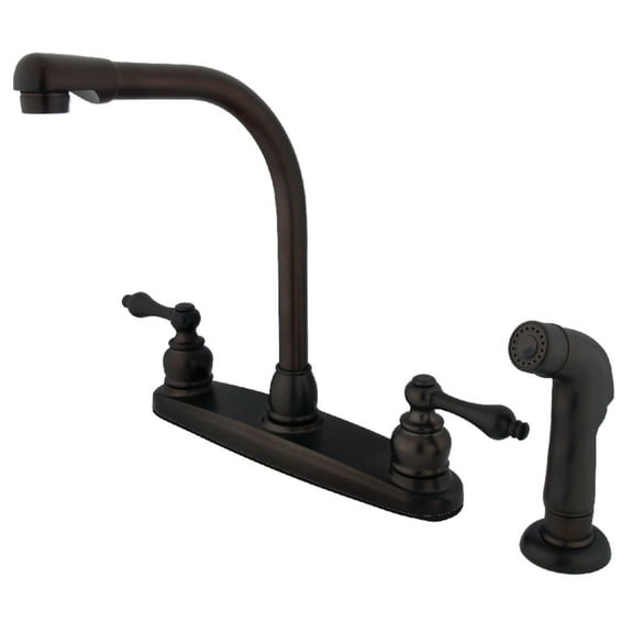 Kingston KB715ALSP Victorian Two-Handle 4-Hole 8" Centerset Kitchen Faucet with Side Sprayer in Oil Rubbed Bronze