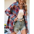 thumbnail image 6 of Plaid Flannel Shirts for Women Loose Fit Boyfriend Button Down Shirt Long Sleeve Casual Flannel Blouse Tops Red M, 6 of 7