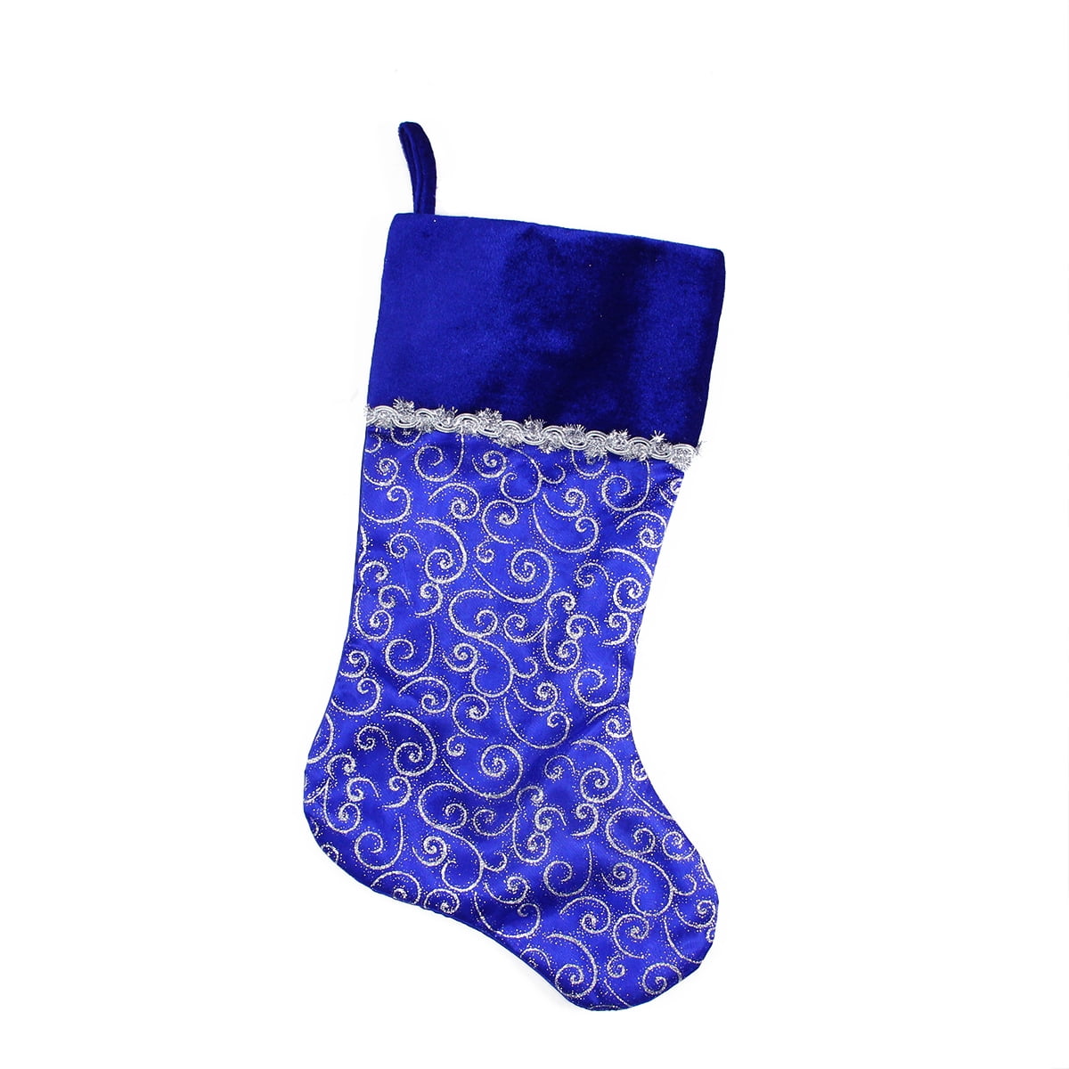 20.5&quot; Royal Blue and Silver Swirl Christmas Stocking with Velveteen