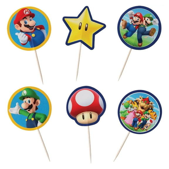 Super Mario Brothers™ Party Cupcake Picks - 3 1/2 Inches Tall - Assorted - 24/Pack (400324) - Pokemon Party Supplies, Pokemon Cupcake Ideas